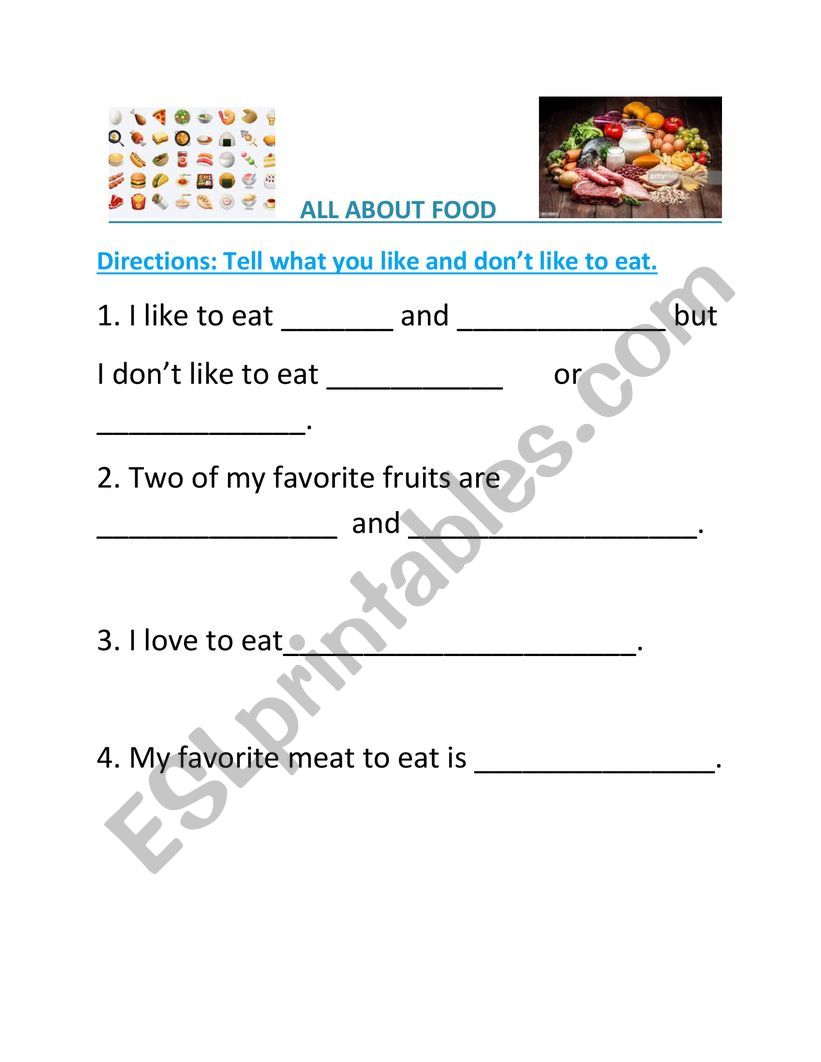 Sentence Stems To Write And Talk About Food ESL Worksheet By Abakerabaker