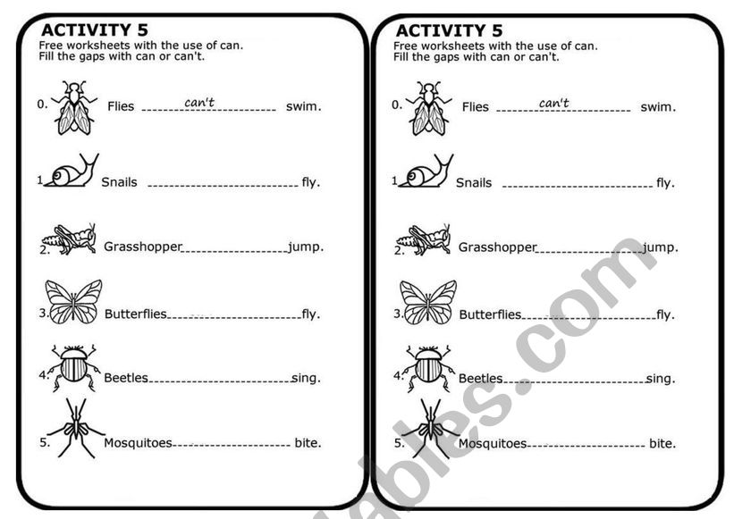 Complete with can or canï¿½t - ESL worksheet by rodo_vs