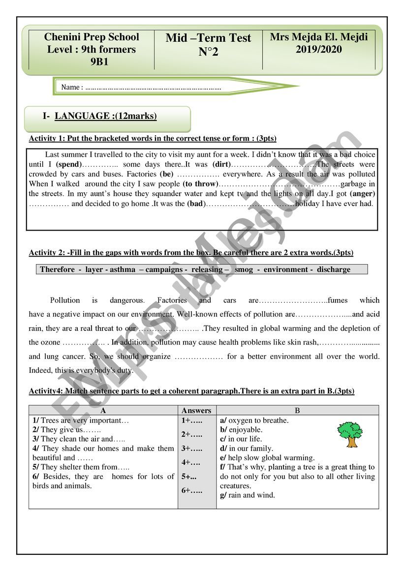 Mid term Test N2 worksheet