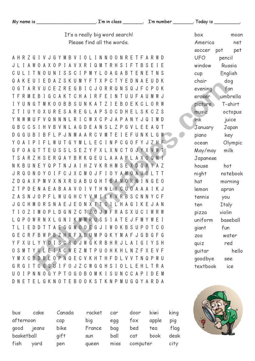 Really Big Word Search ESL Worksheet By Shortamz