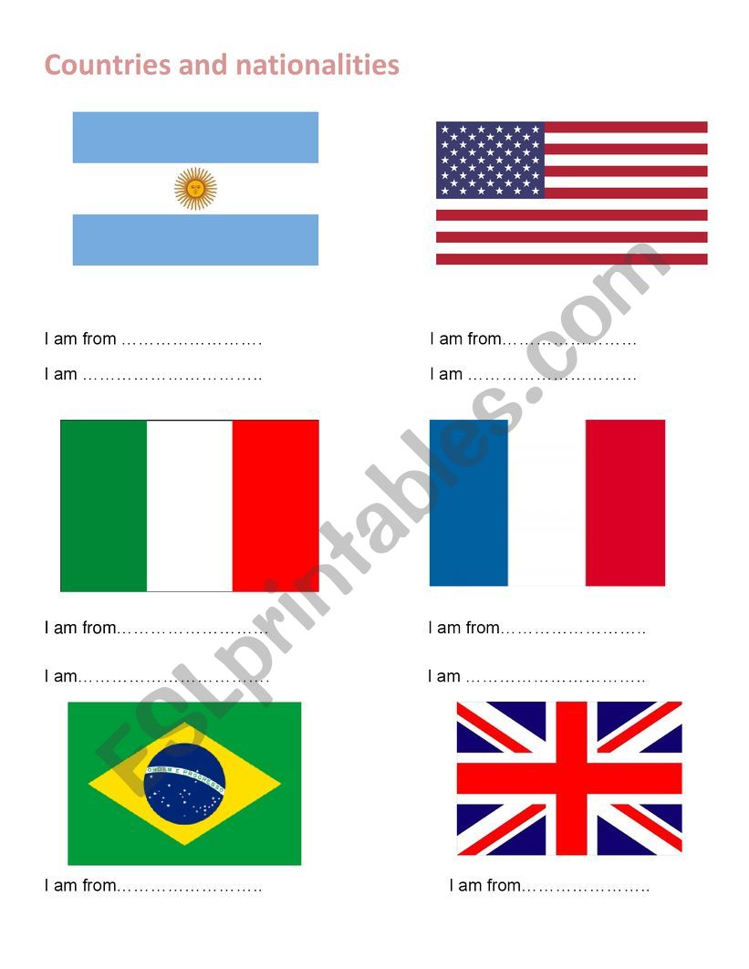 countries and ntionalities worksheet