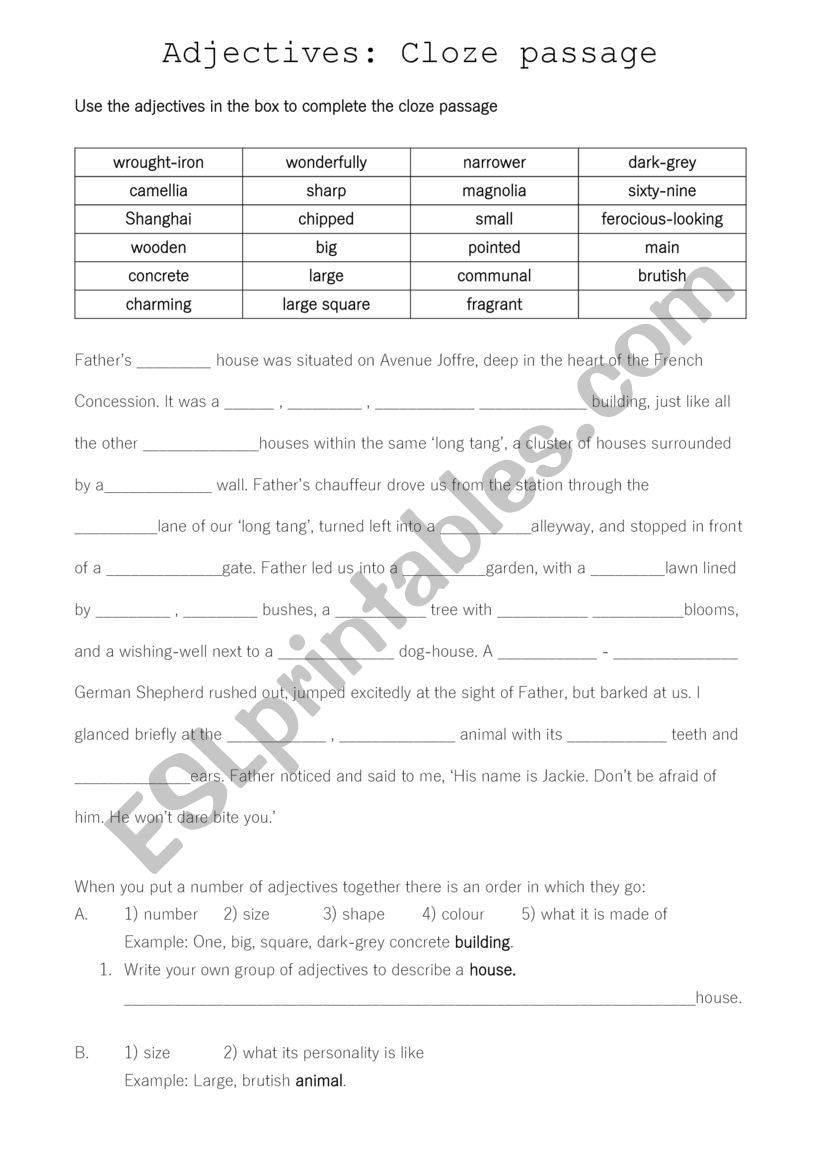 Chinese cinderella cloze worksheet