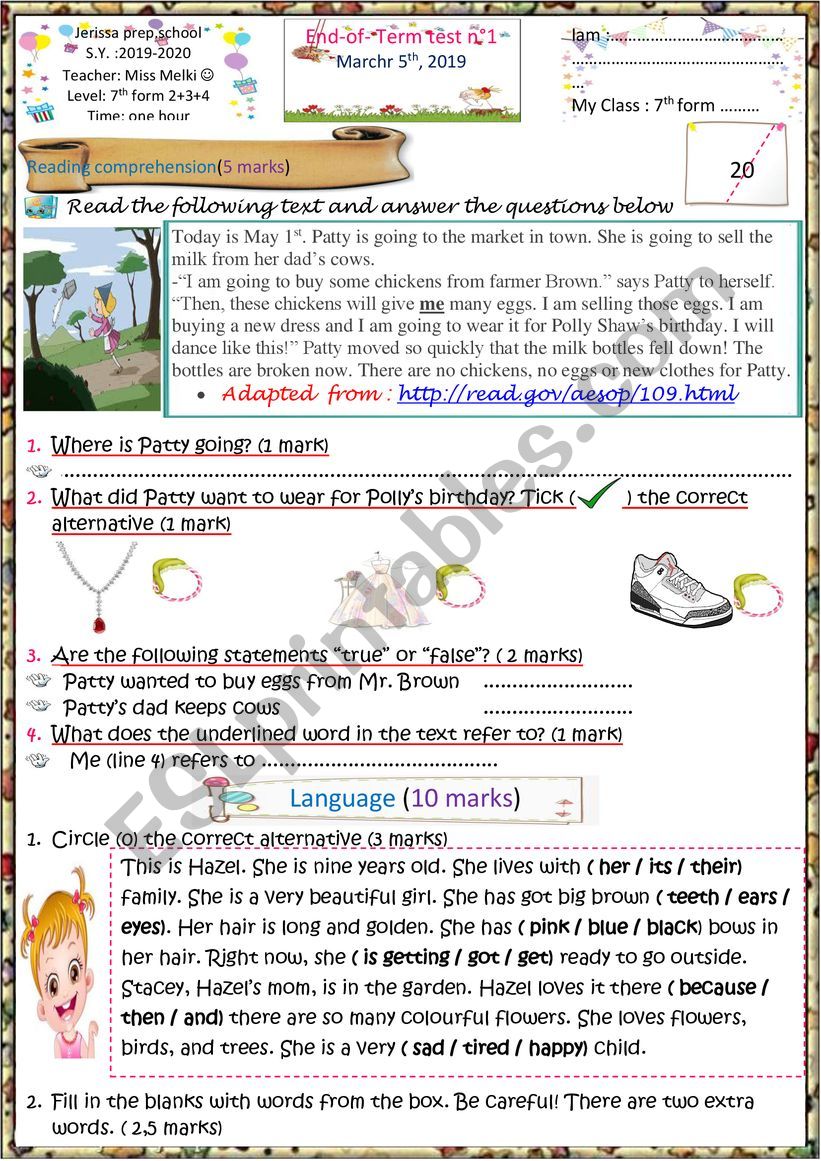 7th form end-of- term test N°2 - ESL worksheet by English-teacher 38