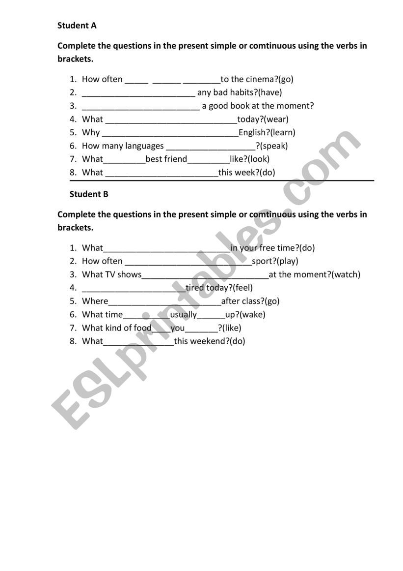 Present Simple Present Continuous speaking