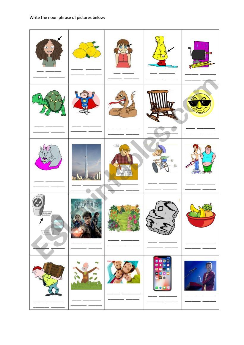 Noun Phrase Practice Card ESL Worksheet By Myparkcherry