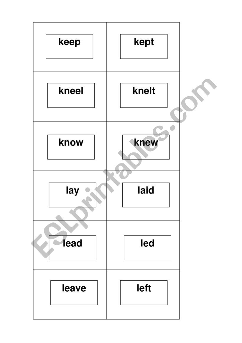 Irregular verbs cards worksheet