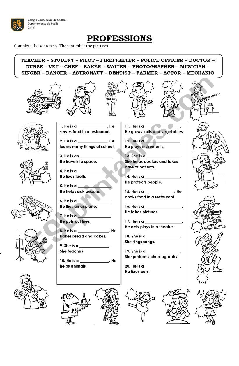 PROFESSIONS worksheet