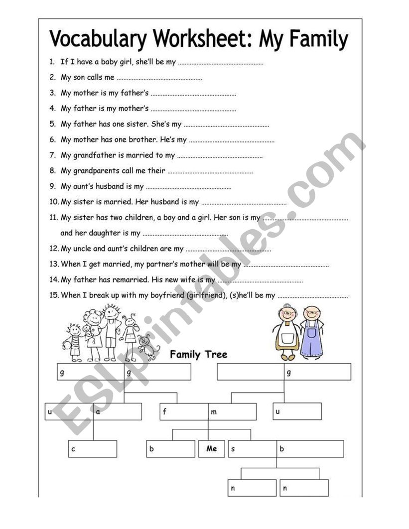 Vocabulary Family worksheet