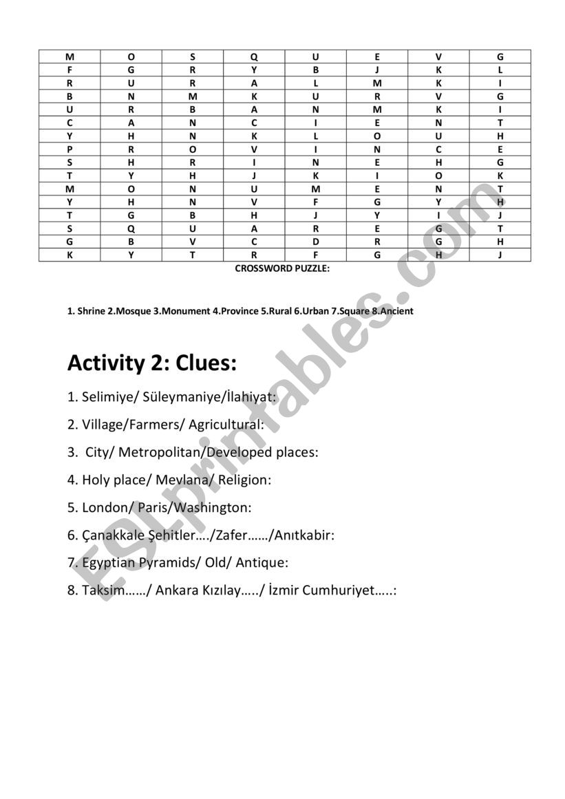 Tourism worksheet