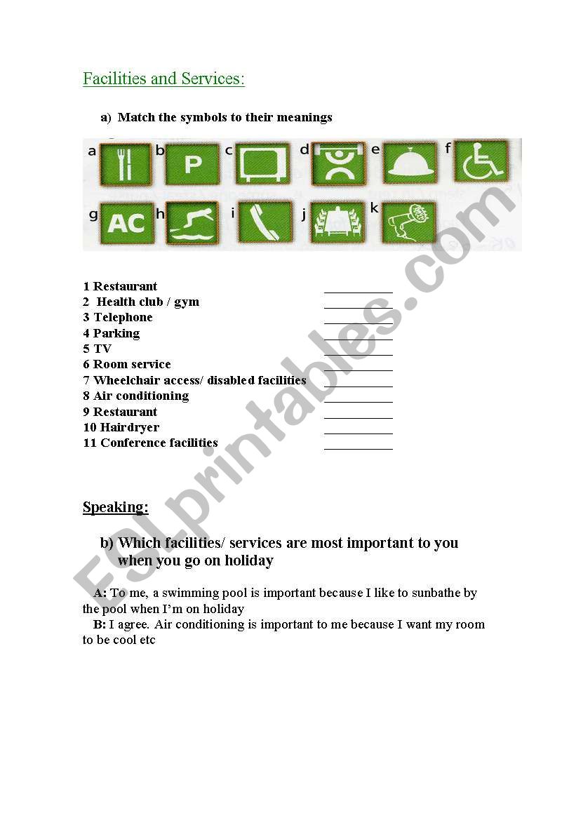 Facilities and services worksheet