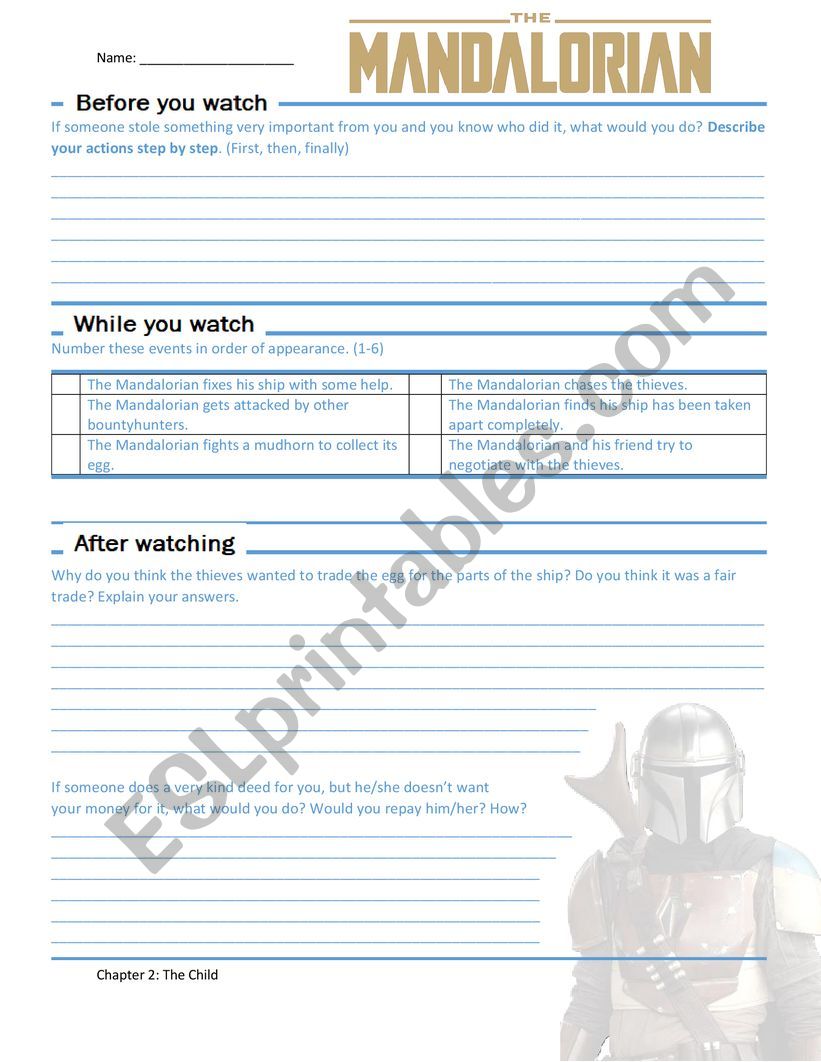 The Mandalorian season 1 episodes worksheets ESL worksheet by