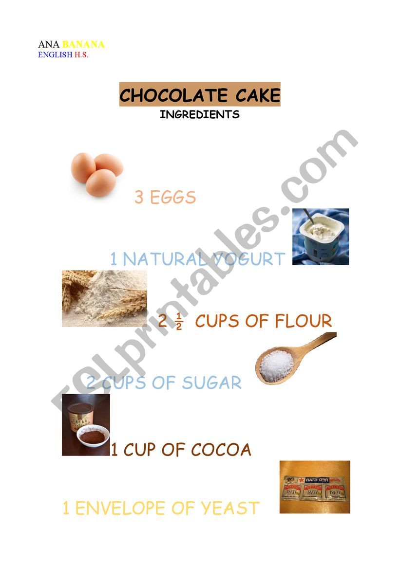 chocolate cake recipe worksheet