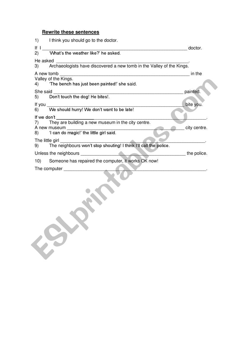 Rewriting grammar  worksheet