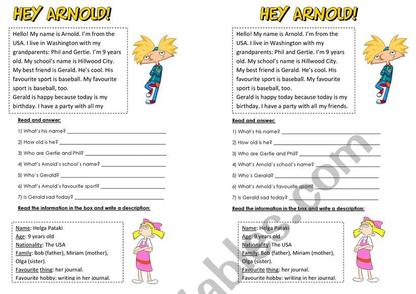 Meet Arnold! worksheet