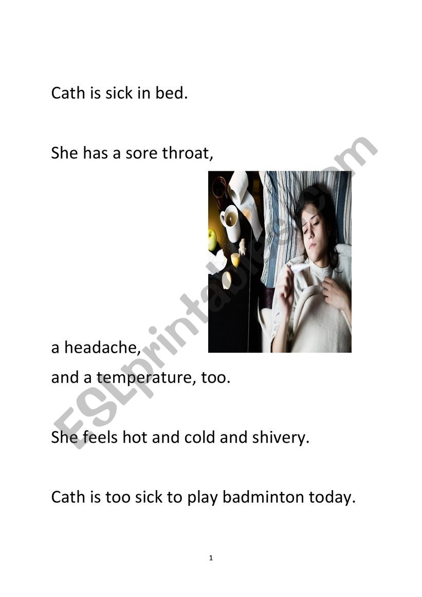 Graded reader-Cath is sick in bed