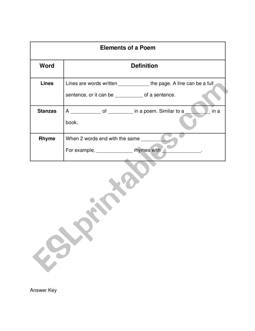 Elements of a Poem: Guided Notes