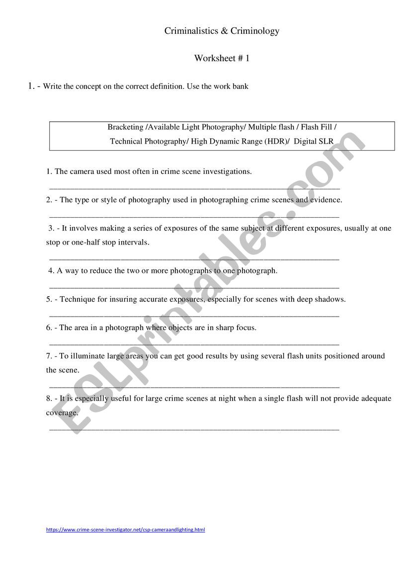 Forensic photography vocabulary