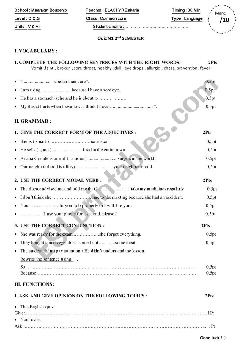 test common core worksheet