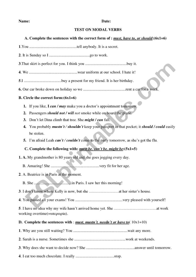 modal verbs exercises advanced level pdf