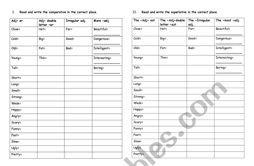 comparatives and superlatives practice