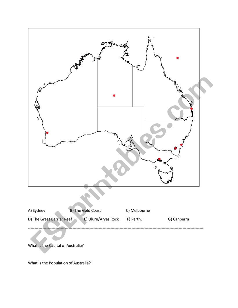 Australia map worksheet