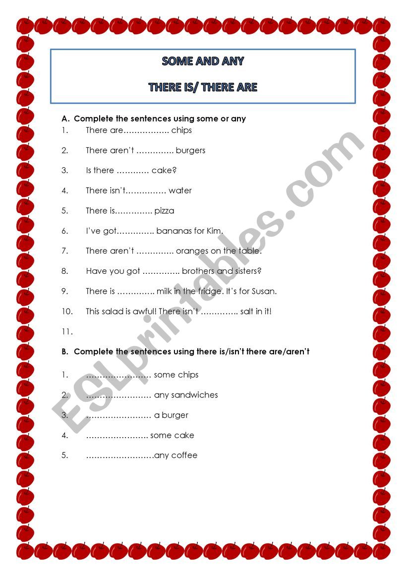 The use of some and any worksheet