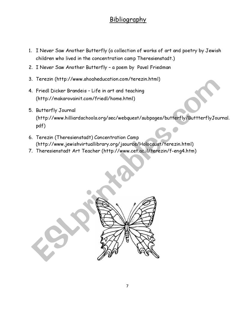 I Never Saw Another Butterfly Esl Worksheet By Nmiddle