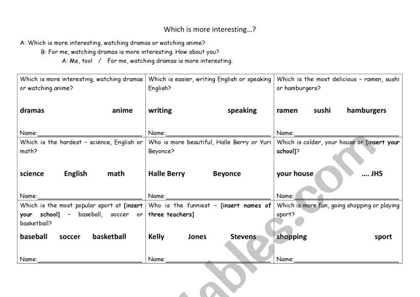 Which Is More Interesting worksheet