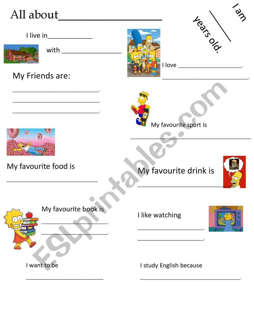 All about me The Simpsons worksheet
