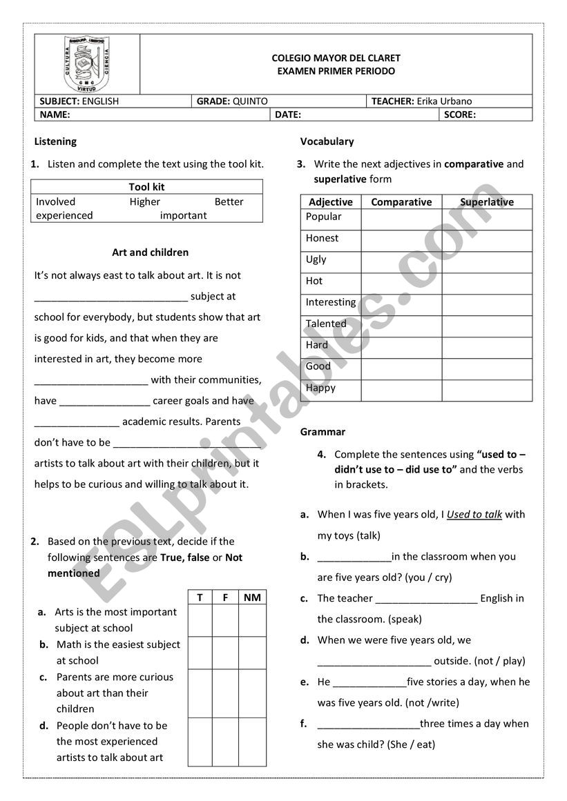 Superlatives worksheet