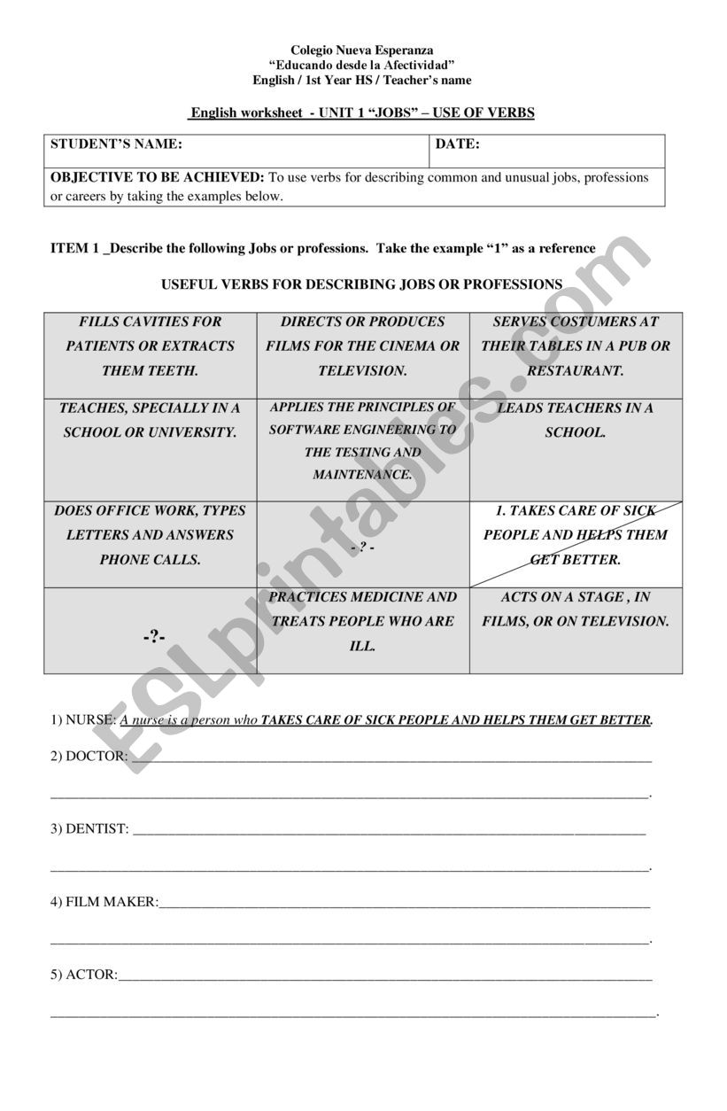 JOBS english worksheet worksheet