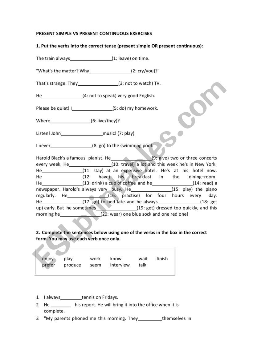 present simple continuous worksheet