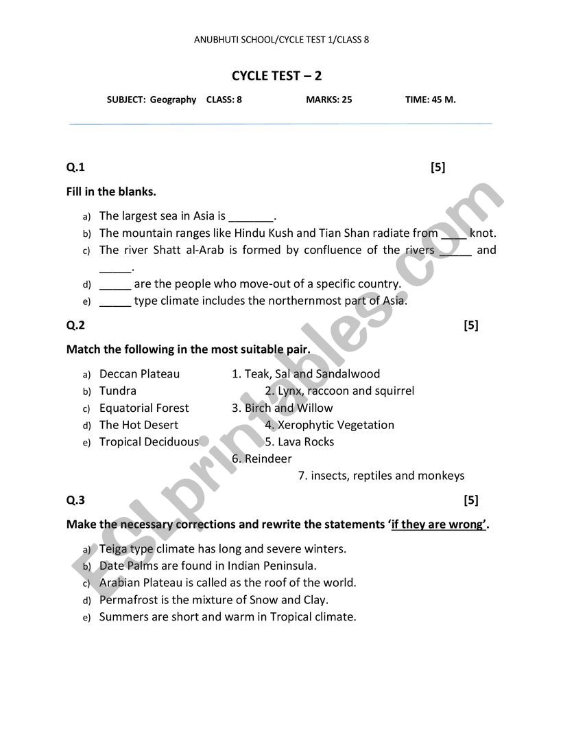 Geography Paper worksheet