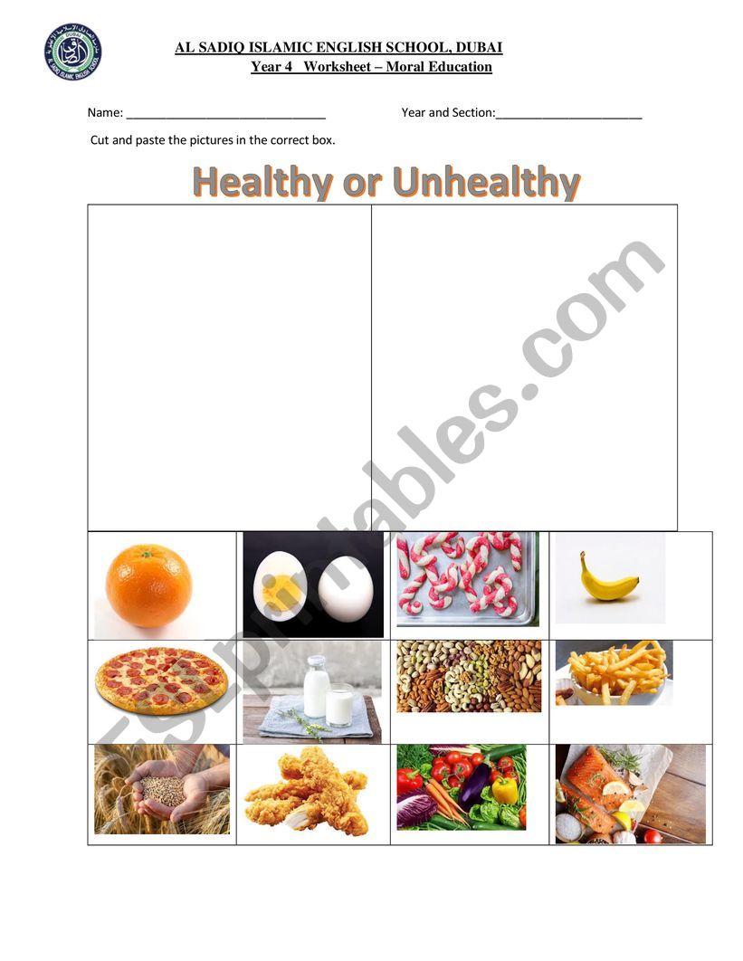 healthy food habits worksheet