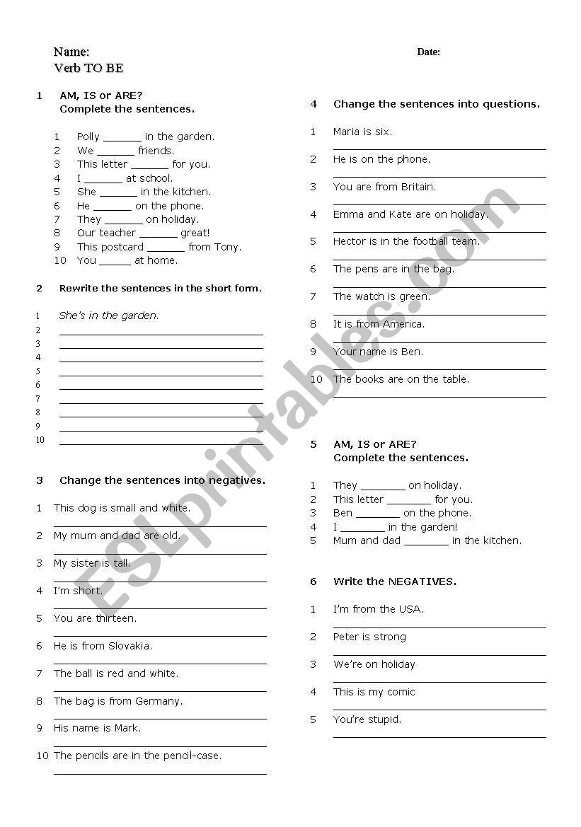 Verb be worksheet