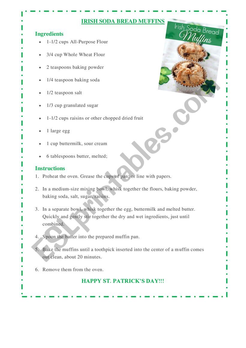 Irish soda bread worksheet