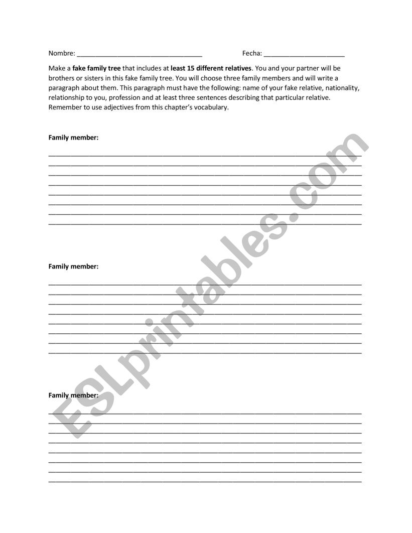 Family tree project worksheet