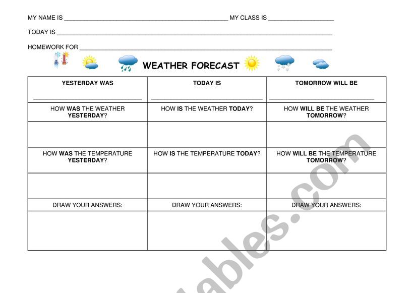 Weather forecast - ESL worksheet by 0042638