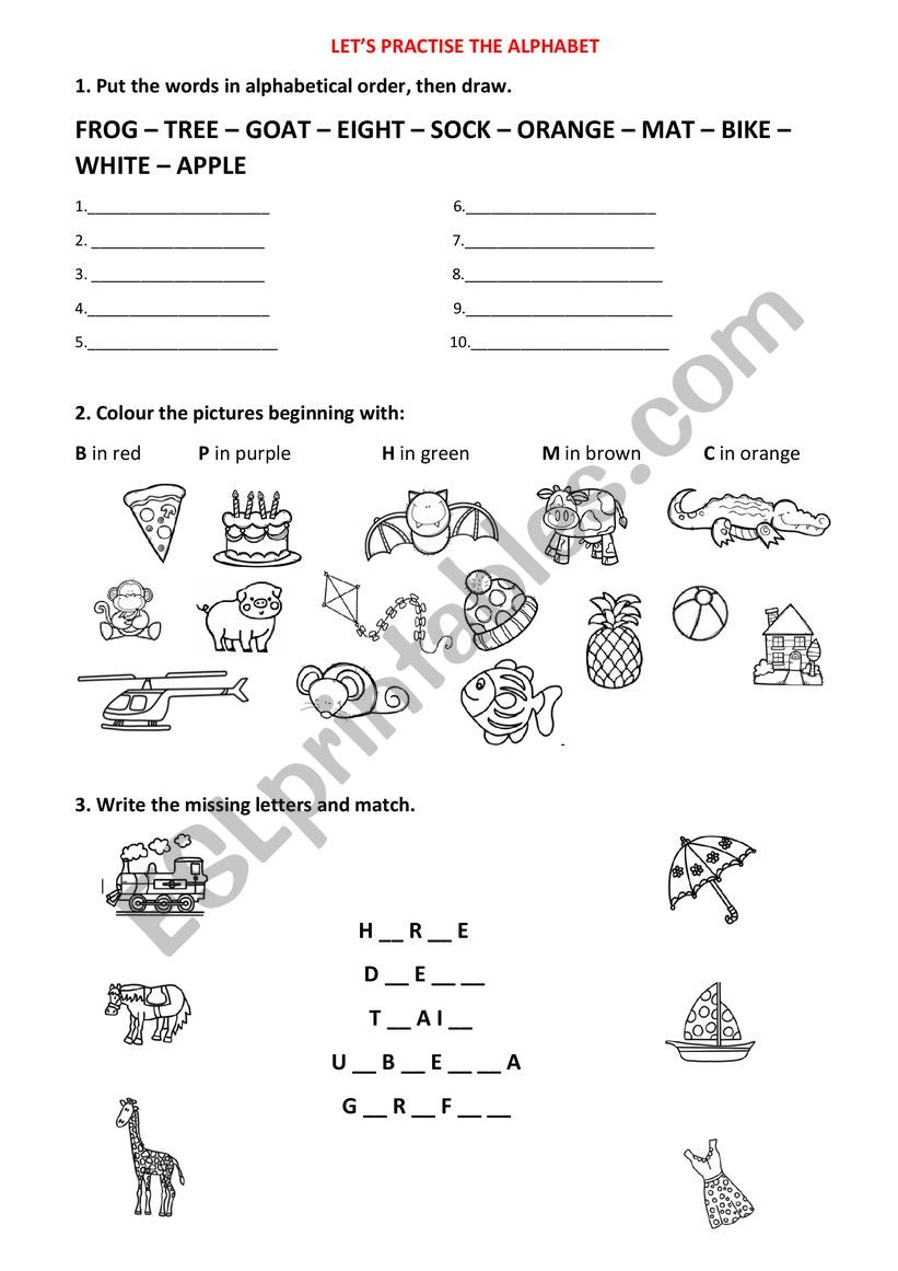 LETS PRACTISE THE ALPHABET worksheet