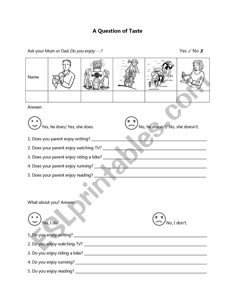 Enjoy+ V-ing worksheet