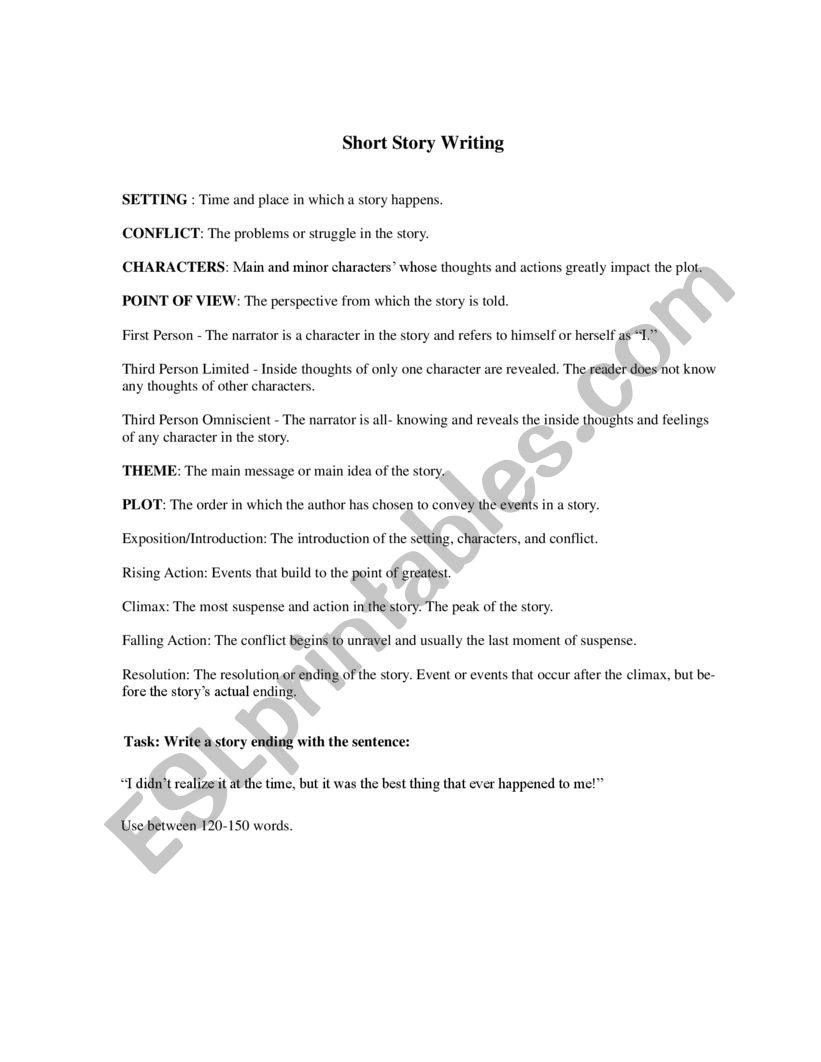 Short story guidelines worksheet