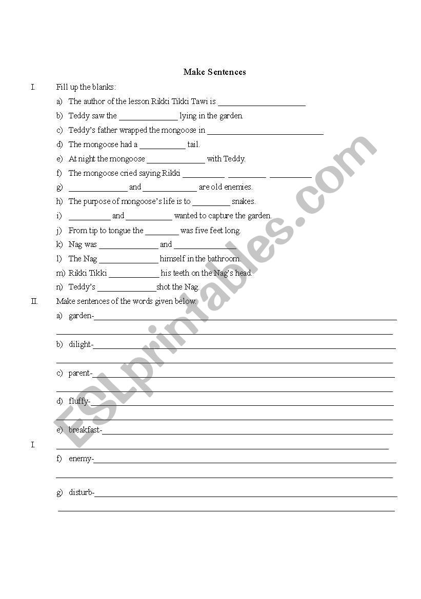 MAke Sentences worksheet