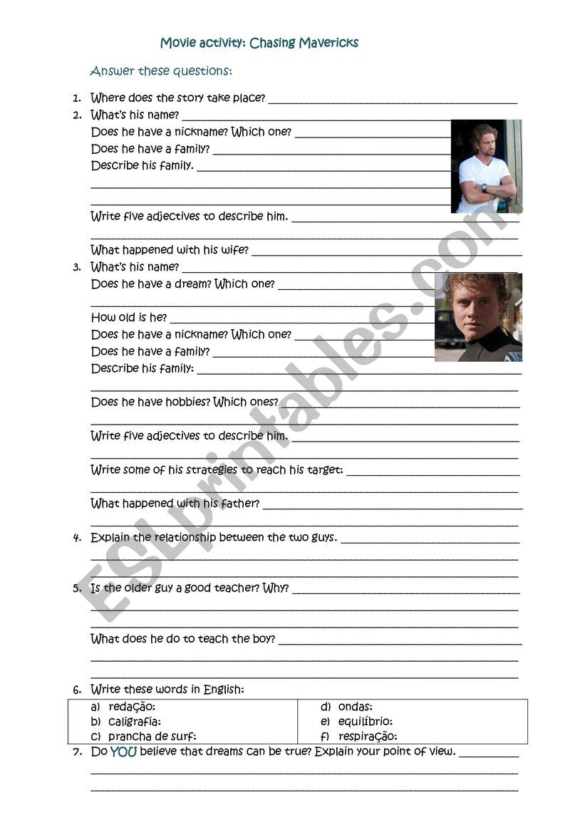 Chasing Mavericks worksheet