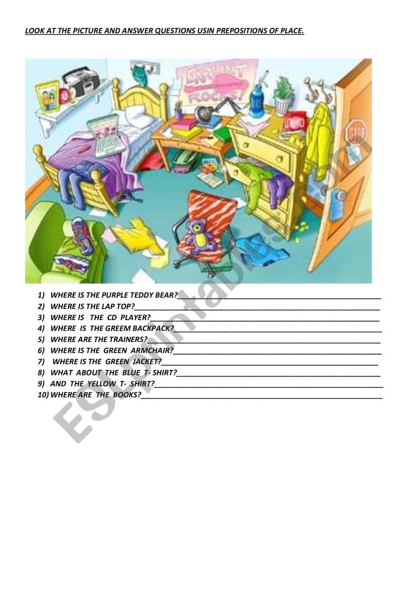 Prepositions of place worksheet