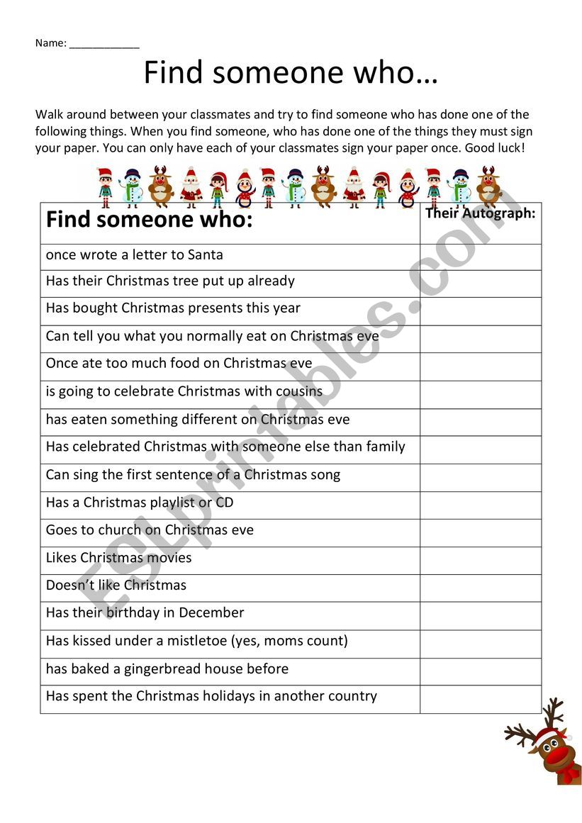 Christmas - Find someone who worksheet