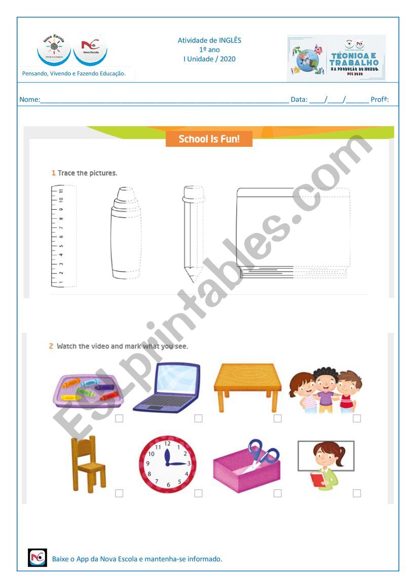 School objects worksheet