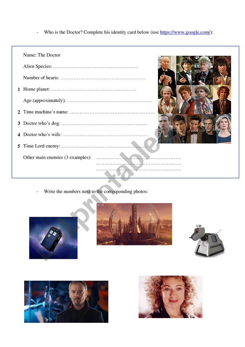 Doctor Who Webquest page 3 worksheet