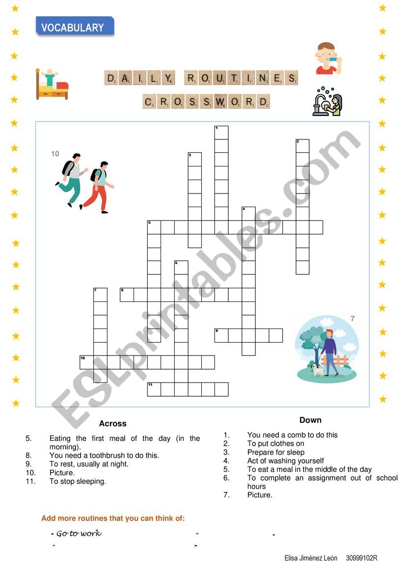 Daily activities crossword worksheet