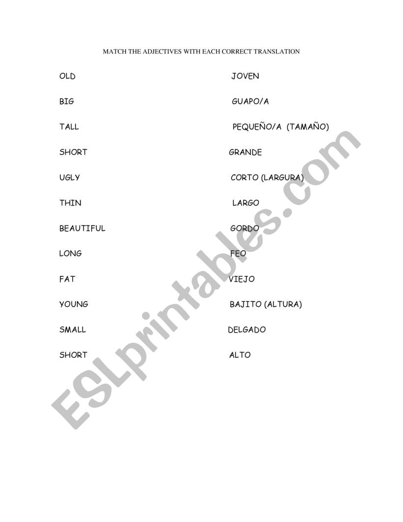 Appearance opposites worksheet