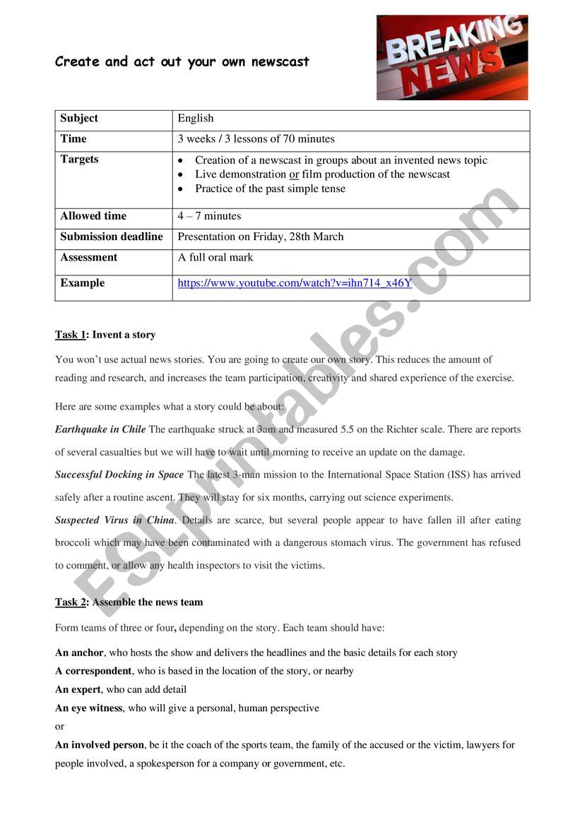 Create your own news worksheet